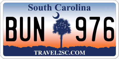 SC license plate BUN976