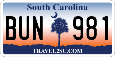 SC license plate BUN981