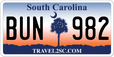 SC license plate BUN982