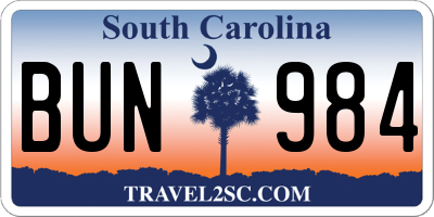 SC license plate BUN984
