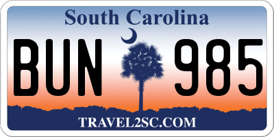 SC license plate BUN985
