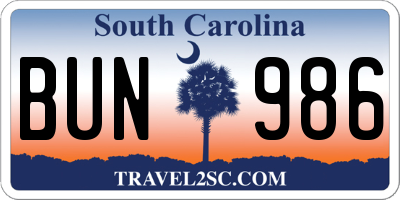 SC license plate BUN986