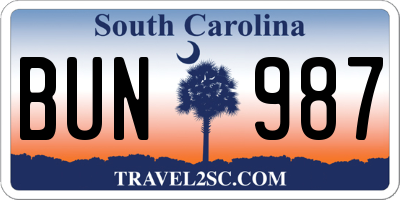 SC license plate BUN987