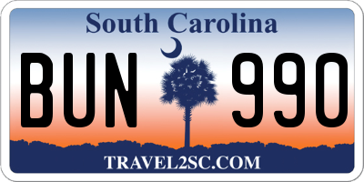 SC license plate BUN990