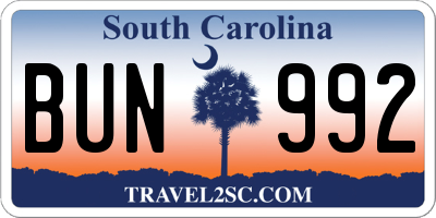 SC license plate BUN992