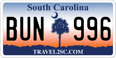 SC license plate BUN996