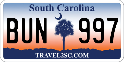 SC license plate BUN997