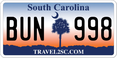 SC license plate BUN998
