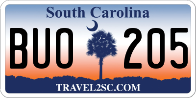 SC license plate BUO205