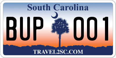 SC license plate BUP001
