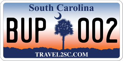SC license plate BUP002