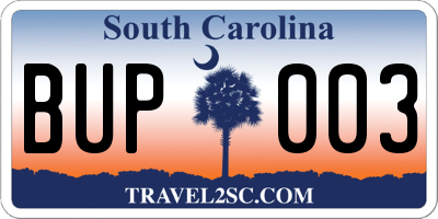 SC license plate BUP003