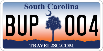 SC license plate BUP004
