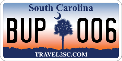 SC license plate BUP006