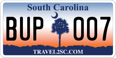 SC license plate BUP007
