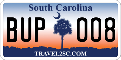 SC license plate BUP008