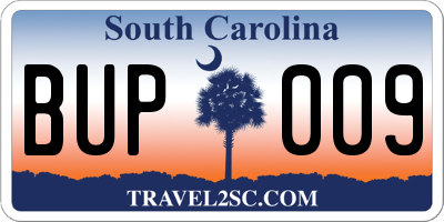 SC license plate BUP009