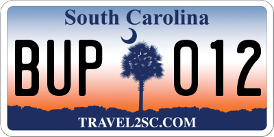 SC license plate BUP012