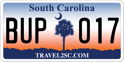 SC license plate BUP017