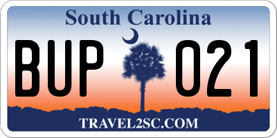 SC license plate BUP021