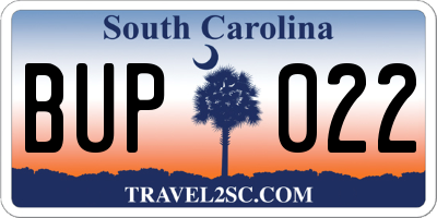 SC license plate BUP022