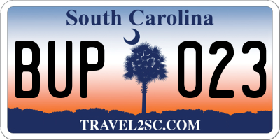 SC license plate BUP023