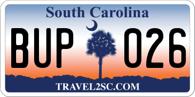 SC license plate BUP026
