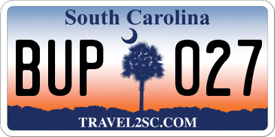 SC license plate BUP027