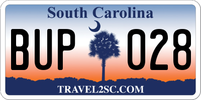 SC license plate BUP028