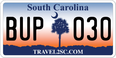 SC license plate BUP030