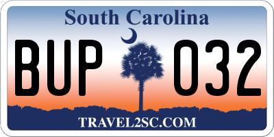 SC license plate BUP032
