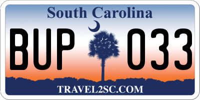 SC license plate BUP033