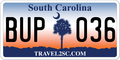 SC license plate BUP036