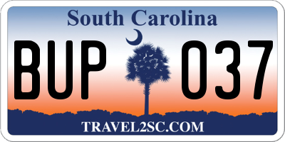 SC license plate BUP037