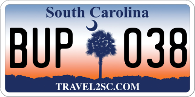 SC license plate BUP038