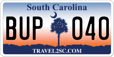 SC license plate BUP040