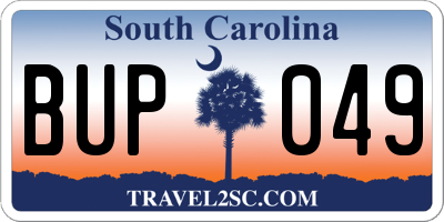 SC license plate BUP049