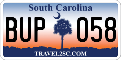 SC license plate BUP058