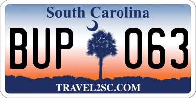 SC license plate BUP063
