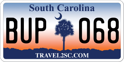SC license plate BUP068