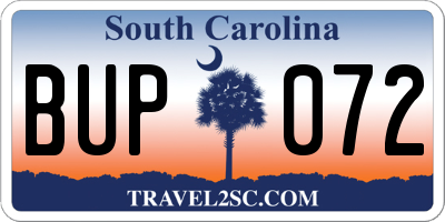 SC license plate BUP072