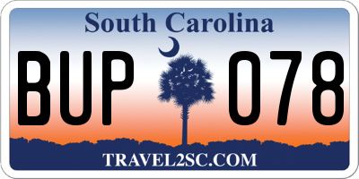 SC license plate BUP078