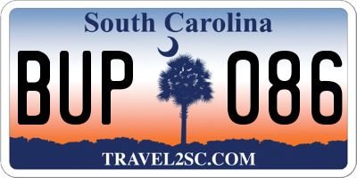 SC license plate BUP086