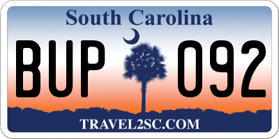 SC license plate BUP092