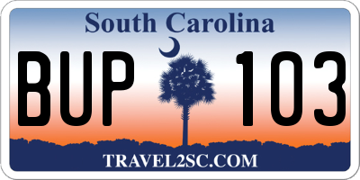 SC license plate BUP103