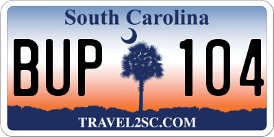 SC license plate BUP104