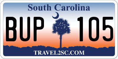 SC license plate BUP105
