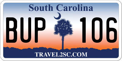SC license plate BUP106