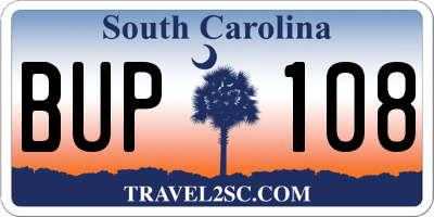 SC license plate BUP108