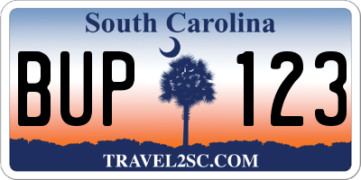 SC license plate BUP123